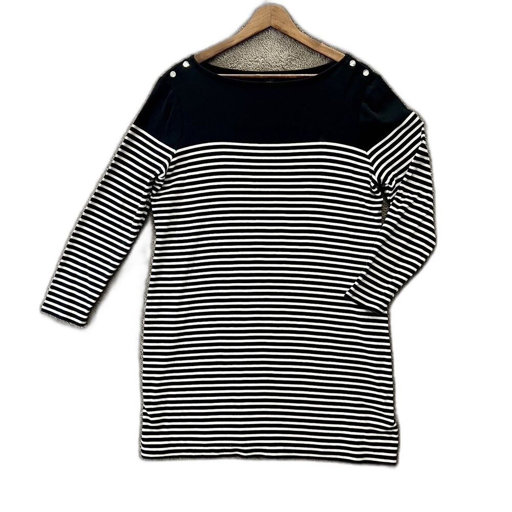 Lauren Ralph Lauren Striped Cotton Boatneck Dress Boat Neck 3/4 Long Sleeve 2X